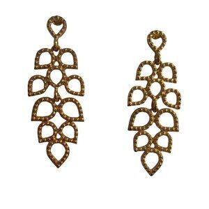 Gold Tone Dangle Chandelier Earrings Open Leaf Design Pierced 2" 8.91g